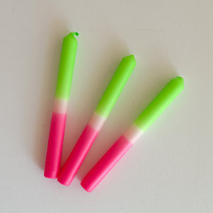 Bright Pink/Bright Green/White Color-Block Taper Candles, Set of 3