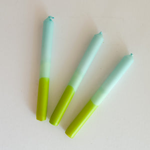 Pale Blue/Olive Green Color-Block Taper Candles, Set of 3