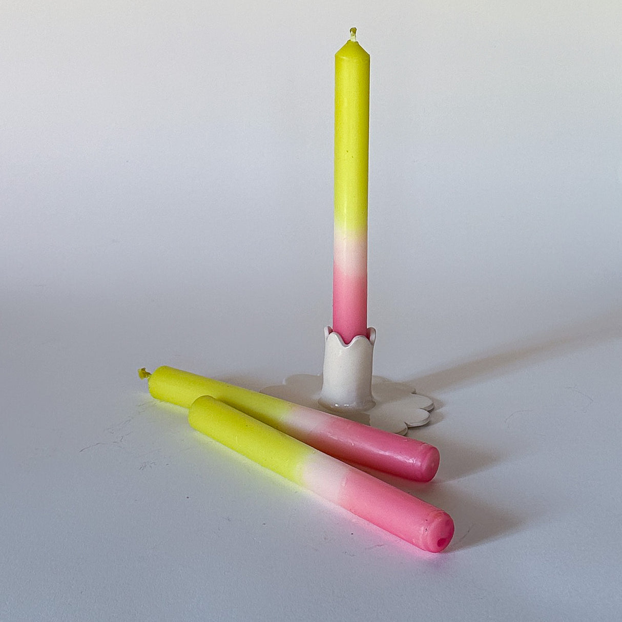 Light Green/White/Pink Color-Block Taper Candles, Set of 3