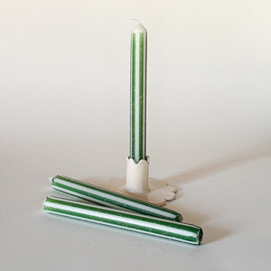 Green/Gold Pinstripes Taper Candles, Set of 3