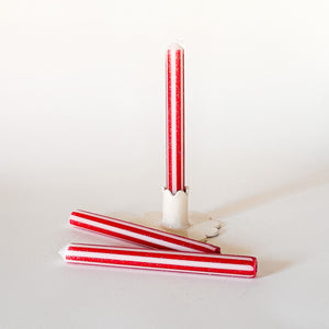 Red/Gold Pinstripes Taper Candles, Set of 3