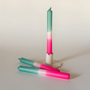 Teal/Pink/White Color-Block Taper Candles, Set of 3