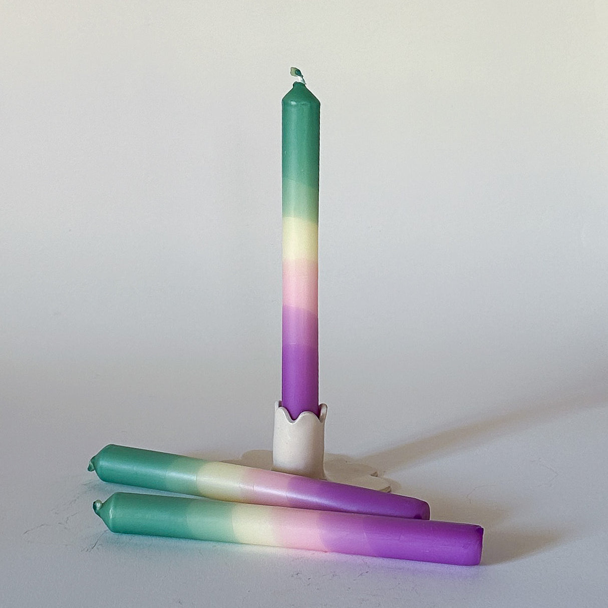 Teal/White/Lavender Color-Block Taper Candles, Set of 3