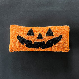 Jack O'Lantern Halloween Hooked-Wool Lumbar Accent Pillow