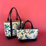 Strawberry Hill Green and Blue Canvas Tote Bag, Large and Small