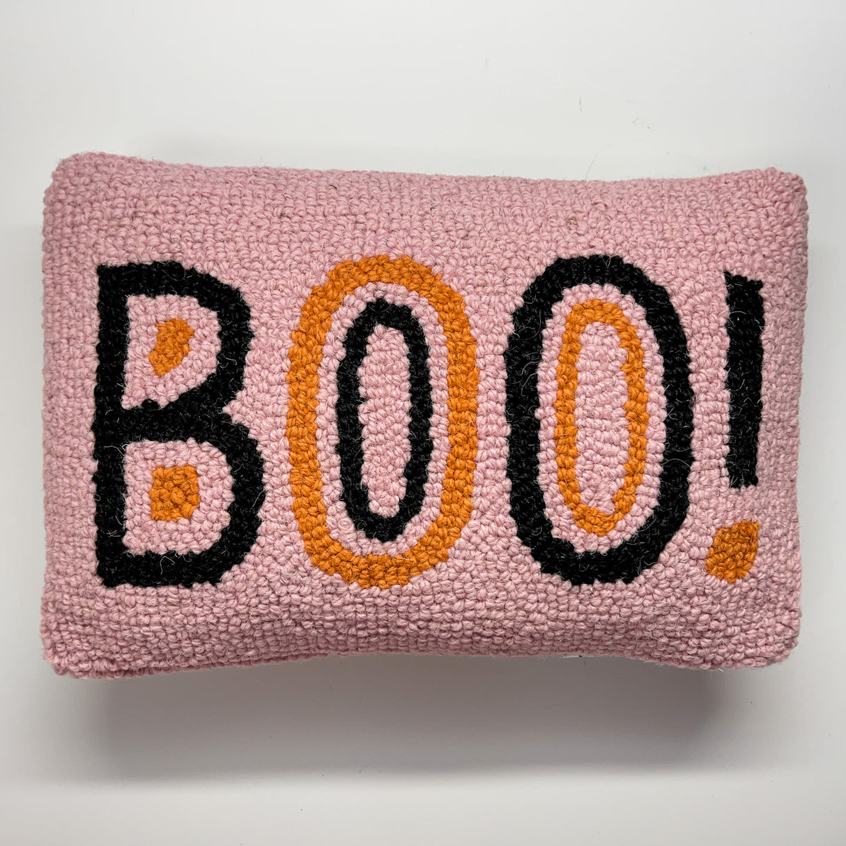 Boo! Hooked-Wool Halloween Accent Pillow