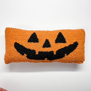 Jack O'Lantern Halloween Hooked-Wool Lumbar Accent Pillow