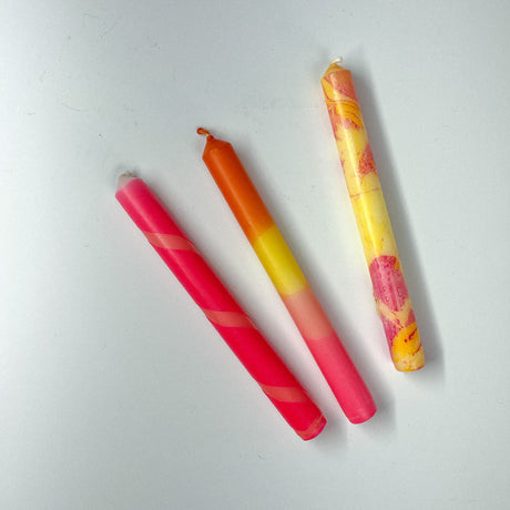 Pink/Orange Color-Blocked Taper Candles, Set of 3