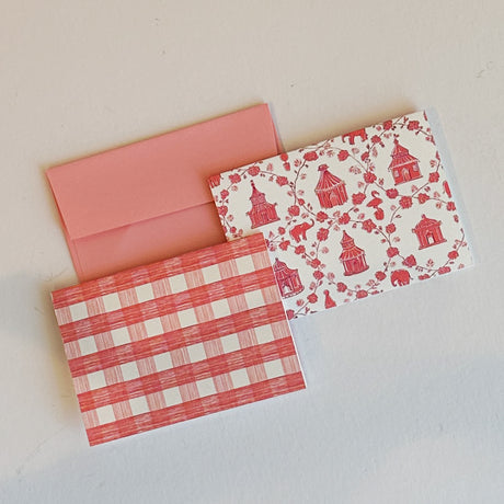 Gingham Check Garden Folly Petite Notecard Set