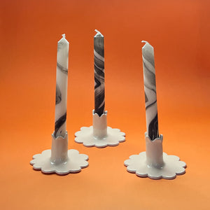 Marbled Black-and-White Halloween Taper Candles, Set of 3