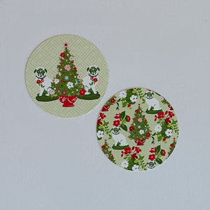 Adorable Christmas Pugs Round Paper Coasters