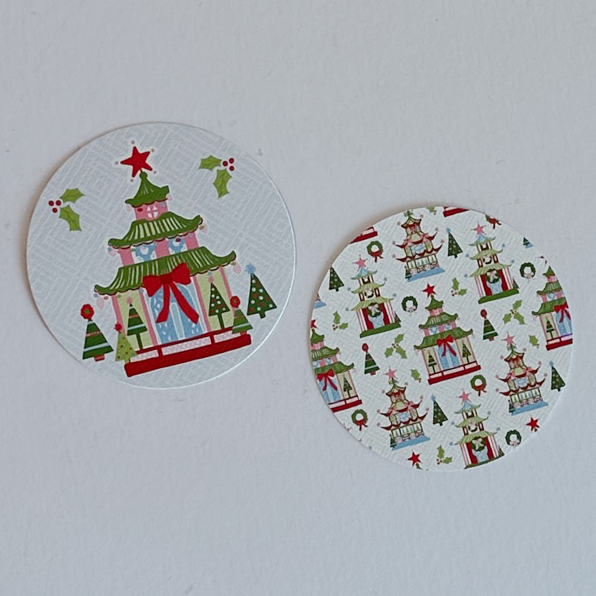 Adorable Festive Pagodas Christmas Round Paper Coasters