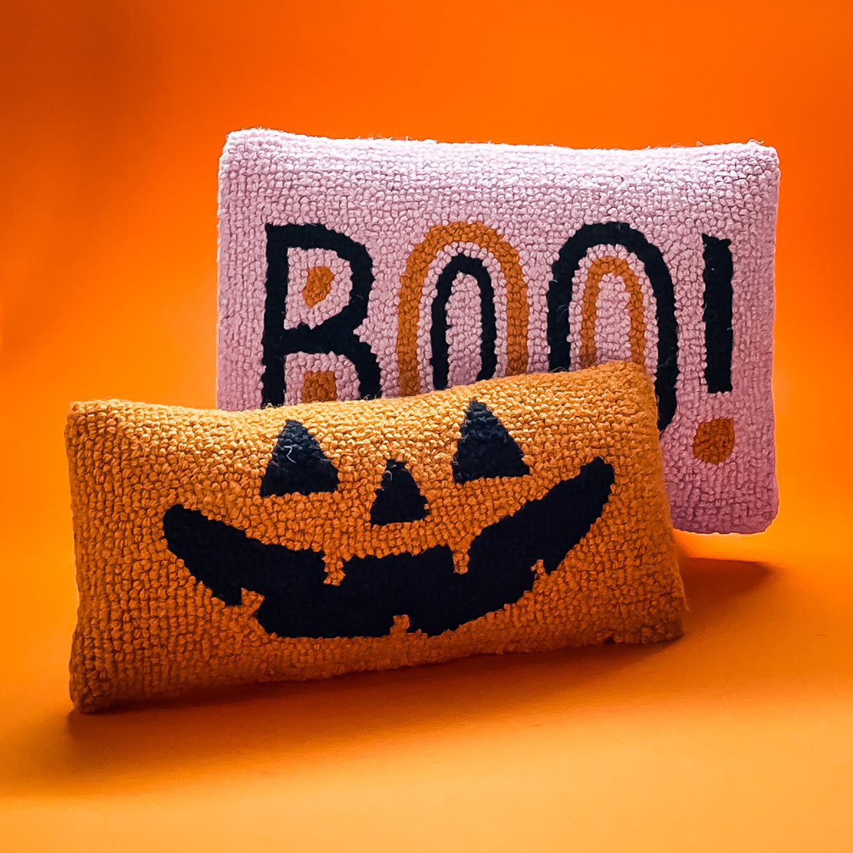 Boo! Hooked-Wool Halloween Accent Pillow