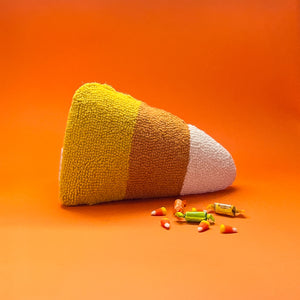 Candy Corn Shaped Hooked-Wool Halloween Accent Pillow