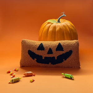 Jack O'Lantern Halloween Hooked-Wool Lumbar Accent Pillow