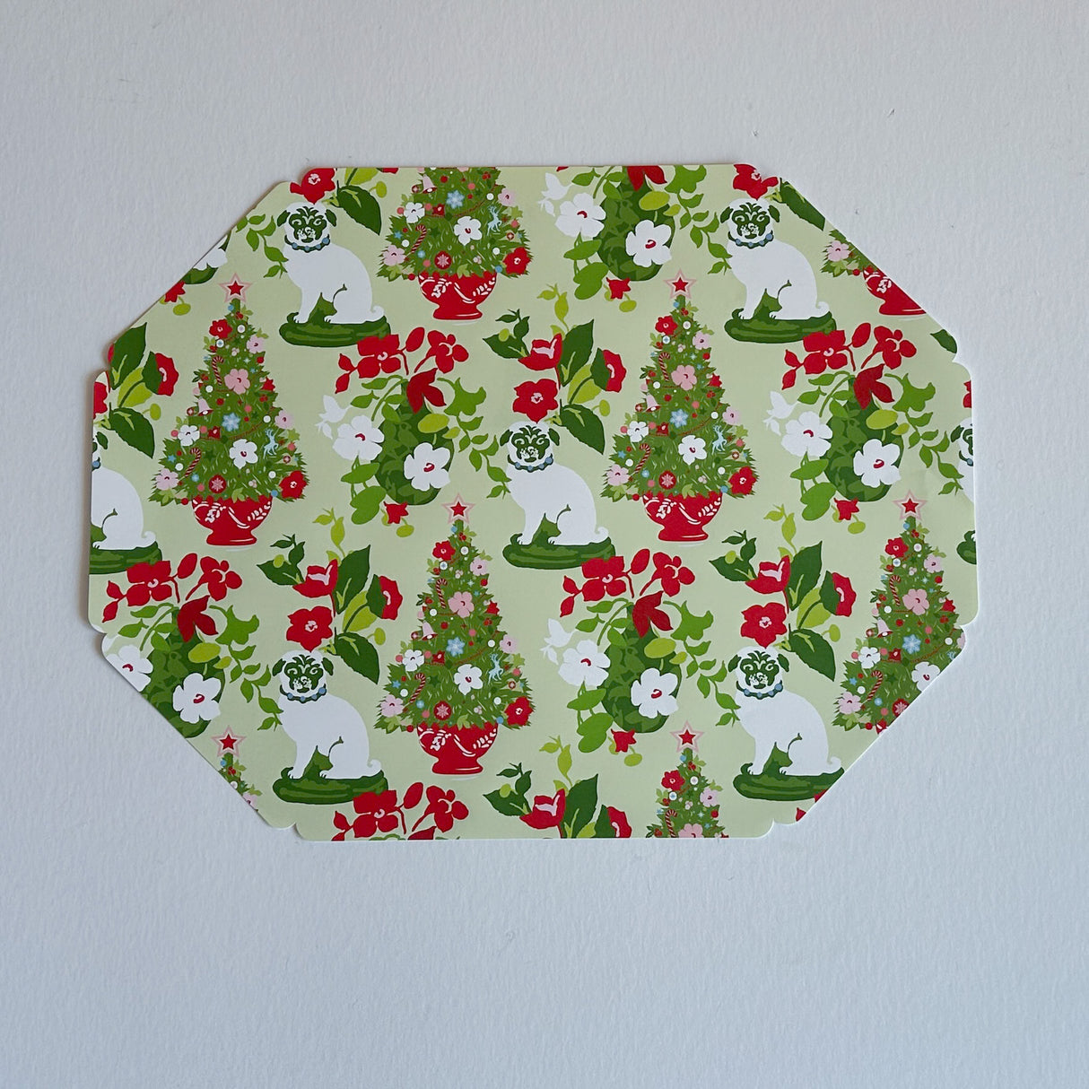 Christmas Pugs Paper Octagonal Placemats, Pad of 10