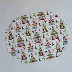 Festive Pagodas Octagonal Paper Christmas Placemats, Pad of 10