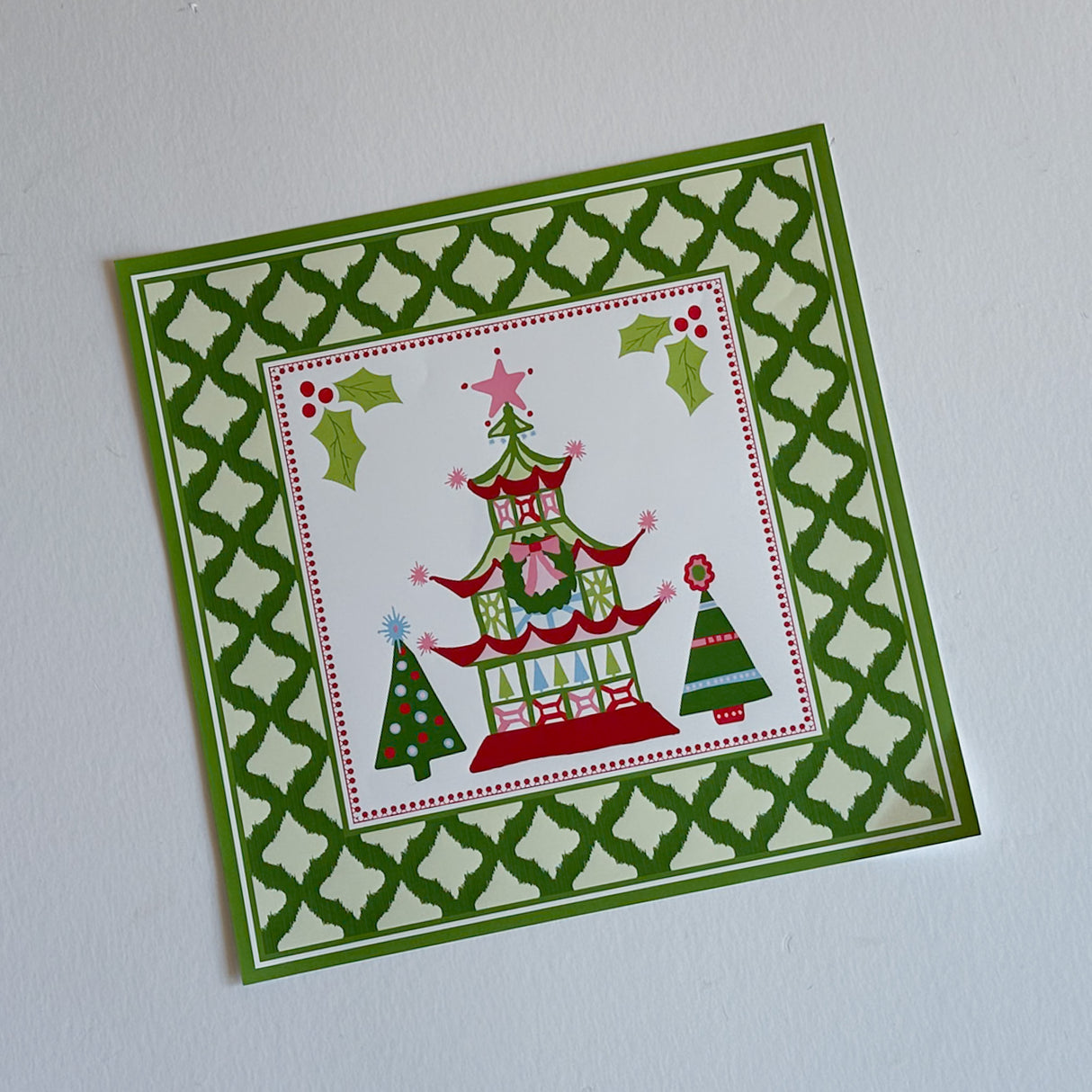 Festive Pagodas Square Paper Christmas Placemats, Pad of 20