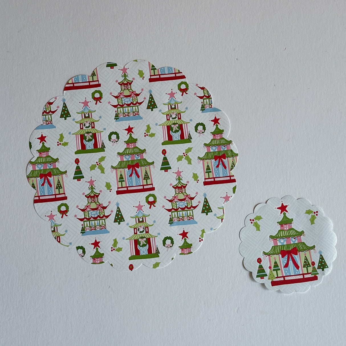 Festive Pagodas Christmas Doily Set