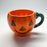 Orange-and-Green Ceramic Halloween Jack O'Lantern Mugs, Set of 6