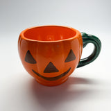 Orange-and-Green Ceramic Halloween Jack O'Lantern Mugs, Set of 6