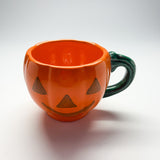 Orange-and-Green Ceramic Halloween Jack O'Lantern Mugs, Set of 6