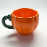 Orange-and-Green Ceramic Halloween Jack O'Lantern Mugs, Set of 6