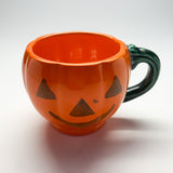 Orange-and-Green Ceramic Halloween Jack O'Lantern Mugs, Set of 6