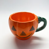 Orange-and-Green Ceramic Halloween Jack O'Lantern Mugs, Set of 6
