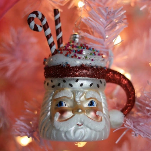 Santa Mug Glass Ornament