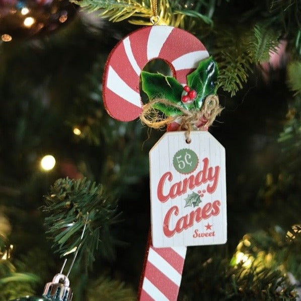 Wood Candy Cane Ornaments, Set of 2