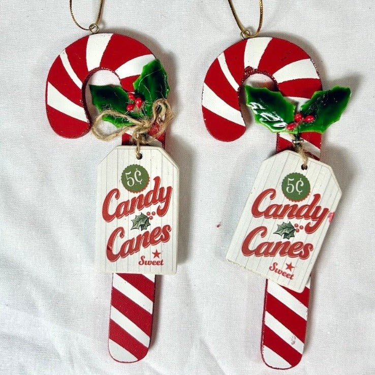 Wood Candy Cane Ornaments, Set of 2