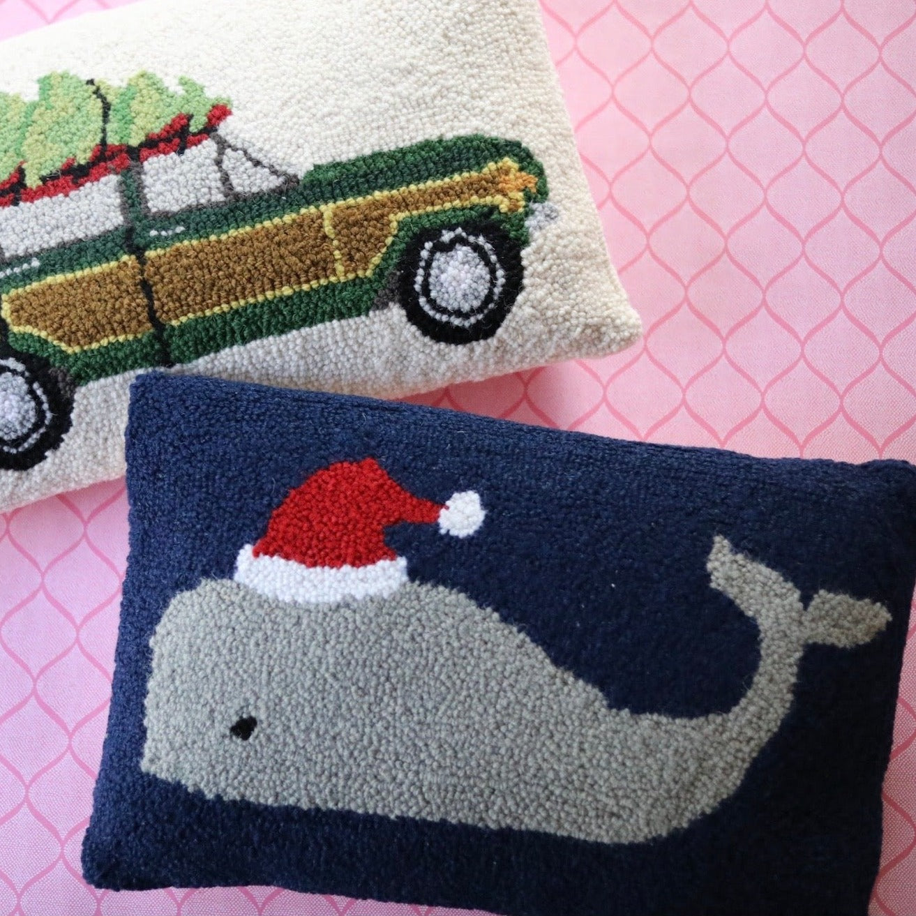 Hooked Whale Christmas Pillow