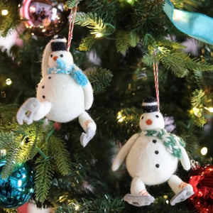 Skating Wool Snowmen Christmas Ornaments, Set of 3