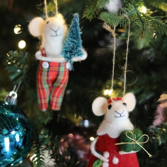 Holiday Mice Ornaments, Set of 2