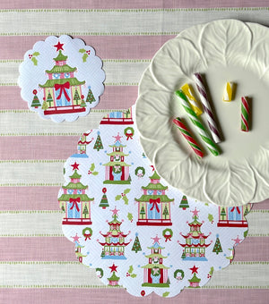 Festive Pagodas Christmas Doily Set