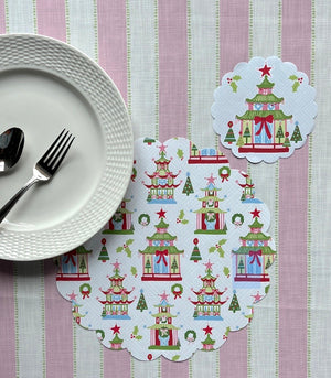 Festive Pagodas Christmas Doily Set