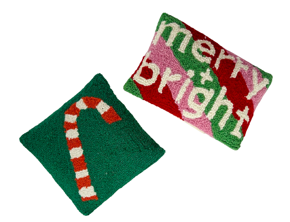 Hooked Wool Merry and Bright Pillow