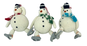 Skating Wool Snowmen Christmas Ornaments, Set of 3