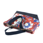 a small Imperial Palace canvas tote bag, in a red, white and blue chinoiserie pattern featuring white pug dogs