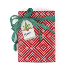 a wrapping paper with a geometric lattice pattern in red