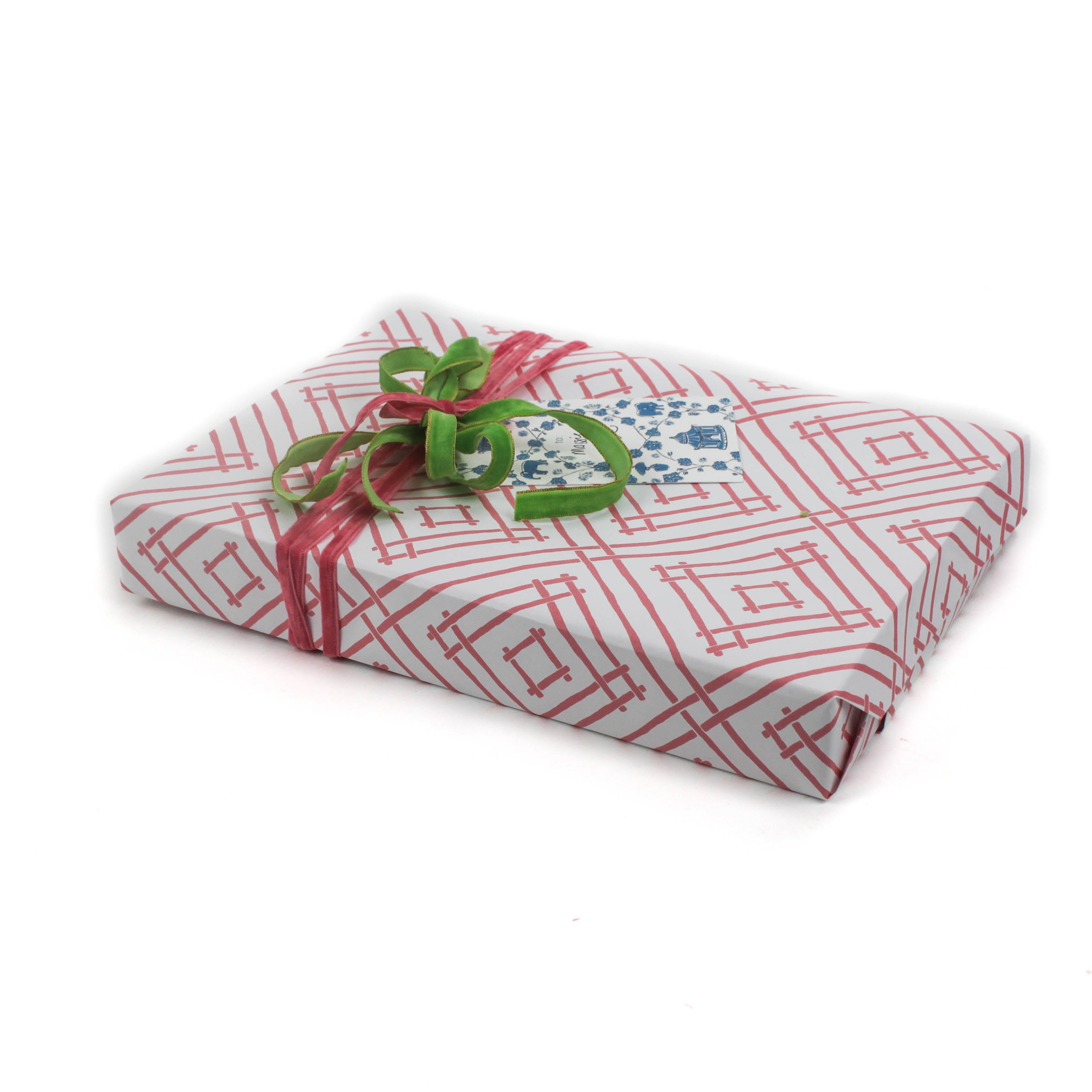 a wrapping paper with a geometric lattice pattern in pink