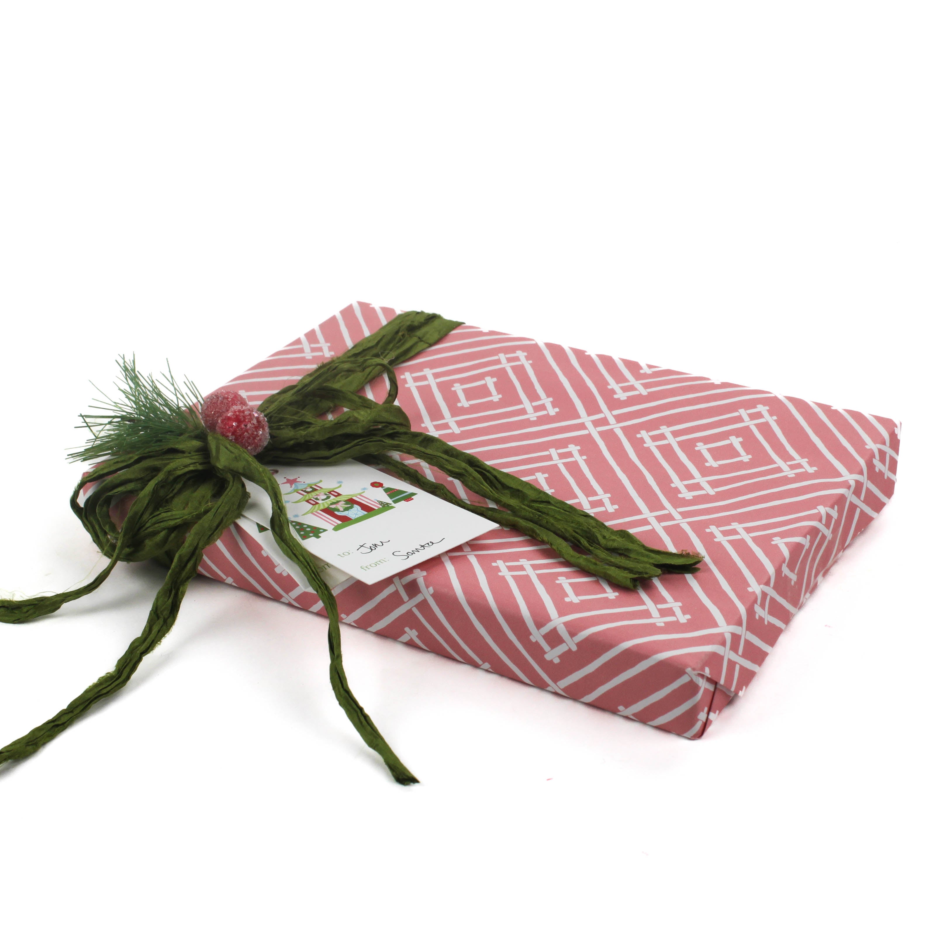 a wrapping paper with a geometric lattice pattern in pink