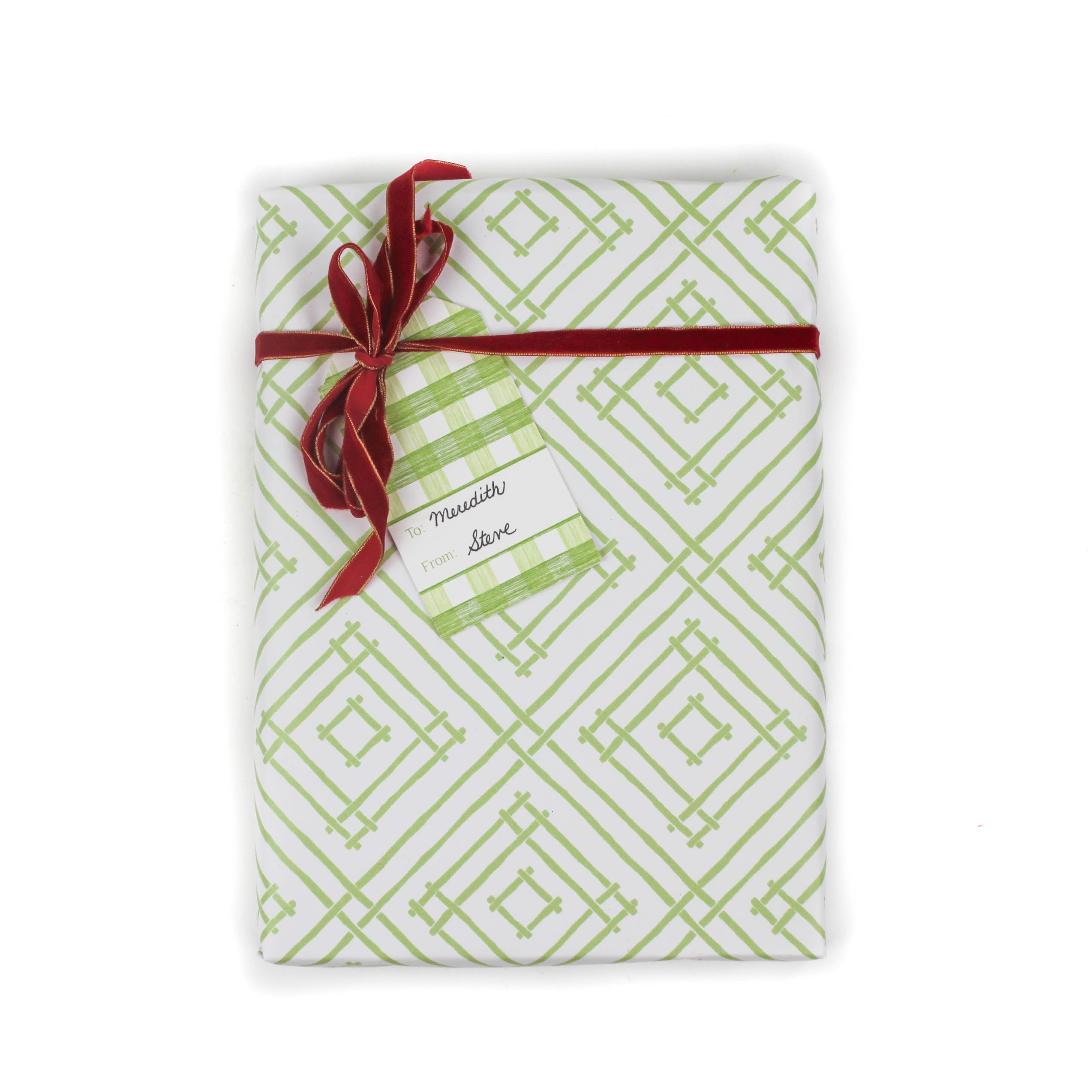 a wrapping paper with a geometric lattice pattern in green
