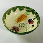 Vintage Italian ceramic salad bowl and plates with hand-painted vegetable designs