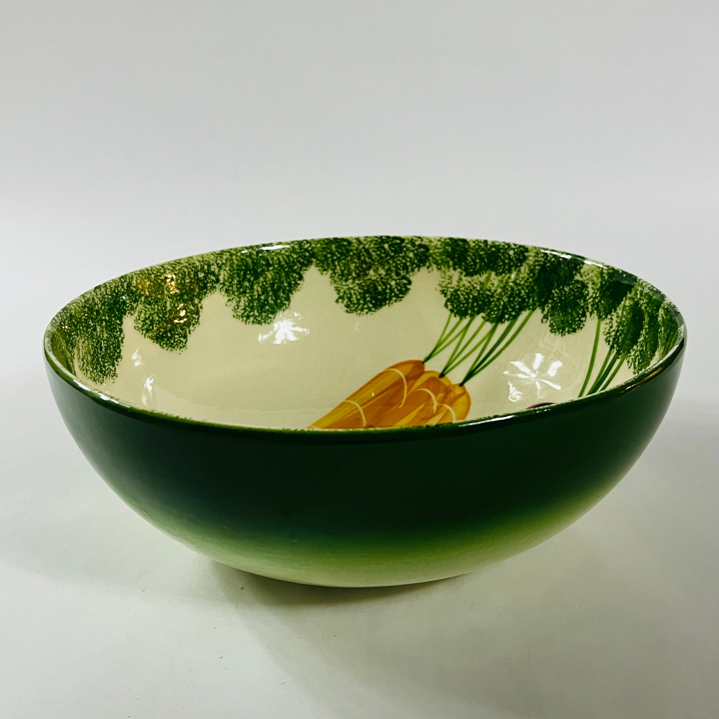 Vintage Italian ceramic salad bowl and plates with hand-painted vegetable designs