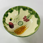 Vintage Italian ceramic salad bowl and plates with hand-painted vegetable designs