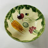 Vintage Italian ceramic salad bowl and plates with hand-painted vegetable designs