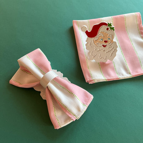 madcap cottage hand-painted metal napkin rings featuring a Jolly Santa design, back of the ring.