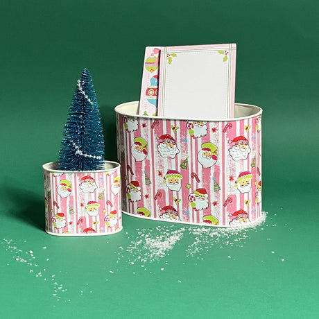 Jolly Santas Christmas filled duo of caddies in large and small on a green background
